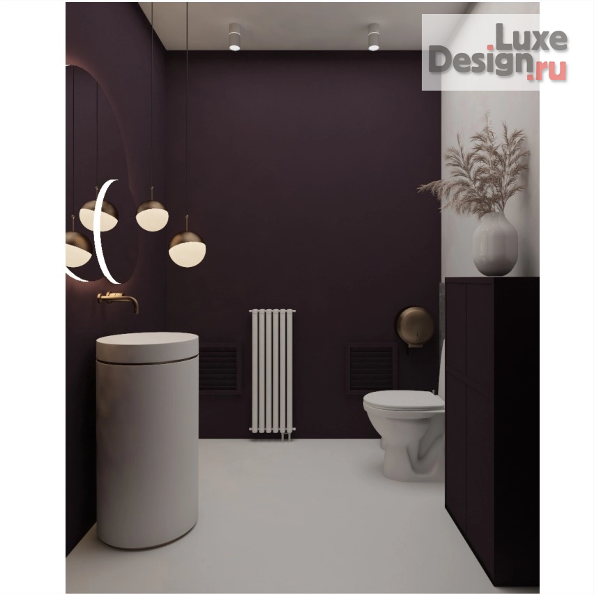 Дизайн интерьера ванной "Визуализации гостевого сан узла со сложным пурпурным оттенком стен" (фото 1)