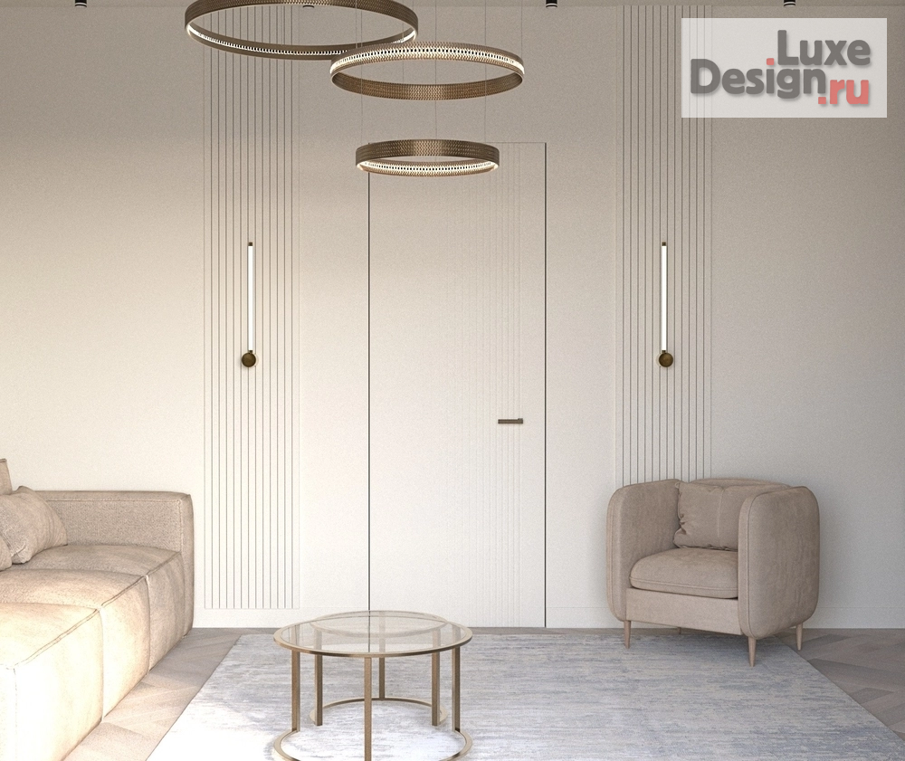 Дизайн интерьера трехкомнатной квартиры "Дизайн проект кухни гостиной в бежевом цвете" (фото 6)