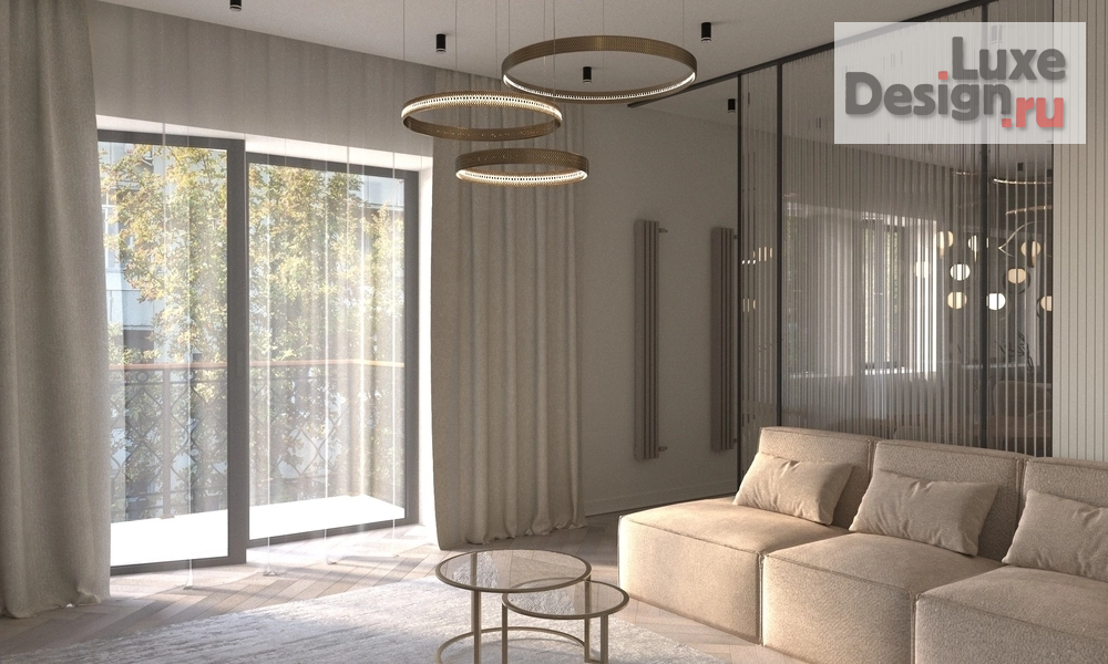 Дизайн интерьера трехкомнатной квартиры "Дизайн проект кухни гостиной в бежевом цвете" (фото 5)