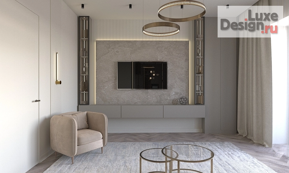 Дизайн интерьера трехкомнатной квартиры "Дизайн проект кухни гостиной в бежевом цвете" (фото 4)