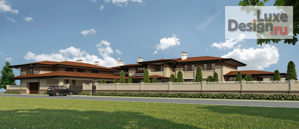 Частная архитектура "Загородный дом в стиле Л.Райта 1500м.кв. п.Жуковка, г.Москва" (фото 6)