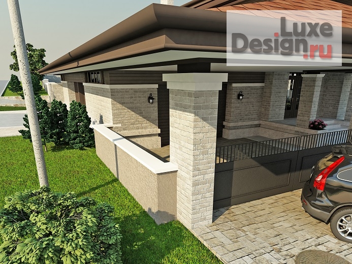 Частная архитектура "Проект загородного дома с баней  в стиле Л.Райта  650м.кв." (фото 6)