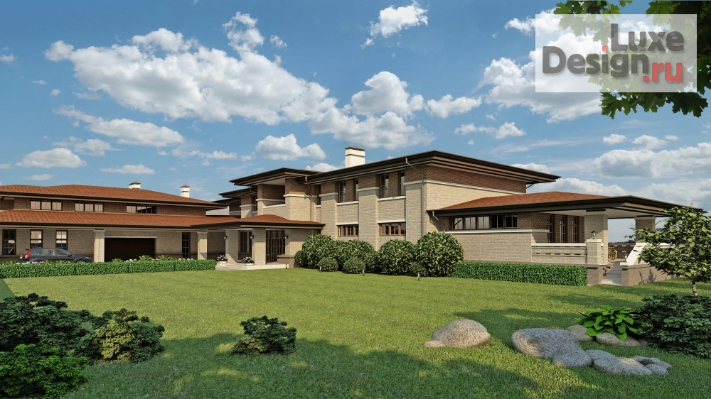 Частная архитектура "Загородный дом в стиле Л.Райта 1500м.кв. п.Жуковка, г.Москва" (фото 5)