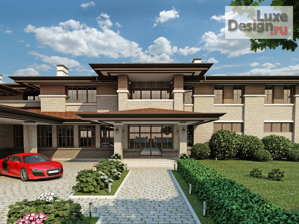 Частная архитектура "Загородный дом в стиле Л.Райта 1500м.кв. п.Жуковка, г.Москва" (фото 2)