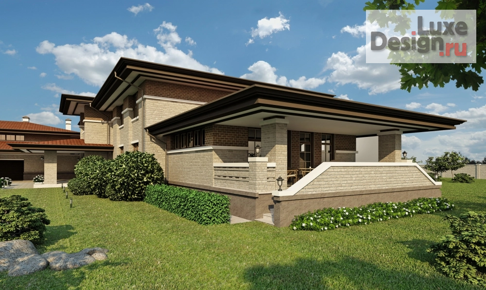 Частная архитектура "Загородный дом в стиле Л.Райта 1500м.кв. п.Жуковка, г.Москва" (фото 4)