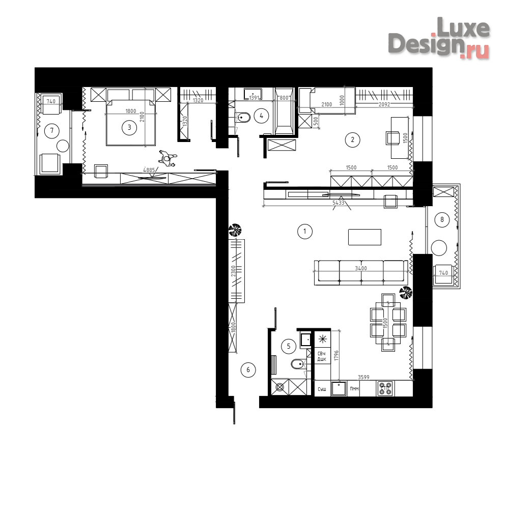 Дизайн интерьера трехкомнатной квартиры "Дизайн квартиры Красноярск ЖК Преображенский, 97 м2" (фото 26)
