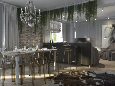 Дизайн интерьера трехкомнатной квартиры в Красноярске "Кухня-гостиная"
