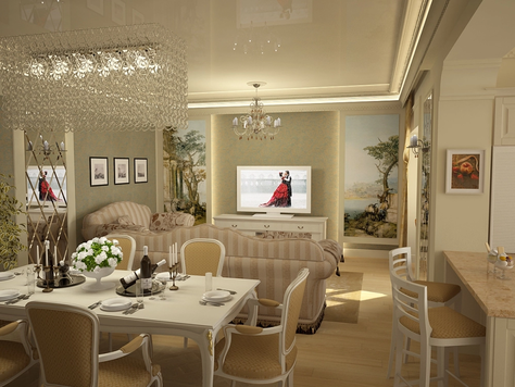 Дизайн интерьера гостиной в Красноярске "классическая гостиная в оливковых тонах"
