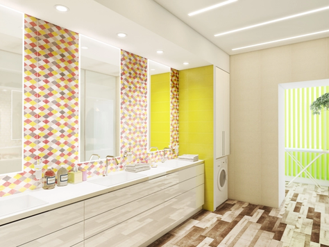 Дизайн интерьера ванной в Красноярске "Санузел в ярком дизайне "
